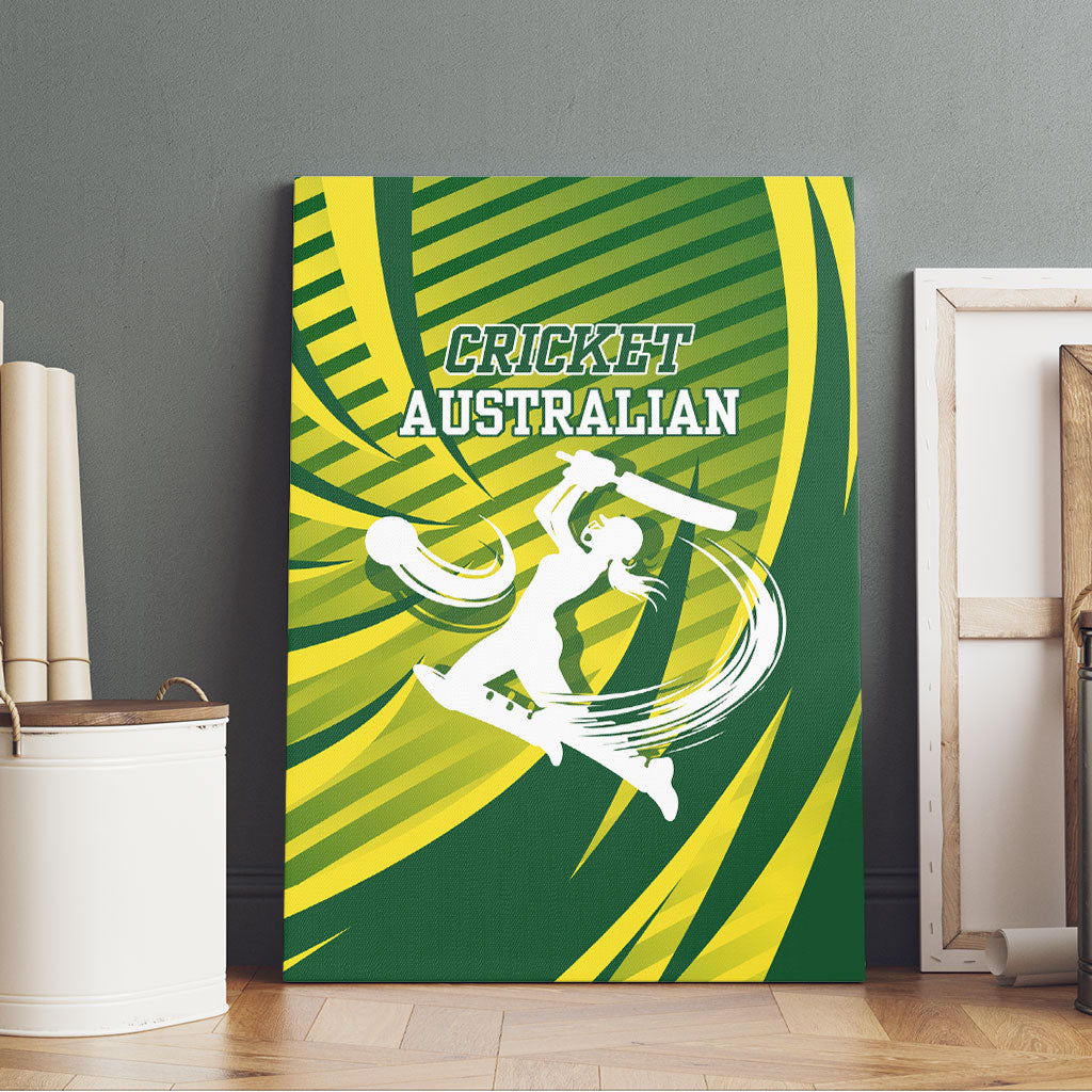 Australian Cricket Canvas Wall Art Dynamic Stripe Graphic With Player Silhouette