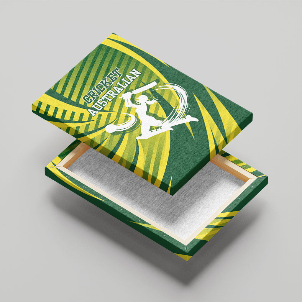 Australian Cricket Canvas Wall Art Dynamic Stripe Graphic With Player Silhouette