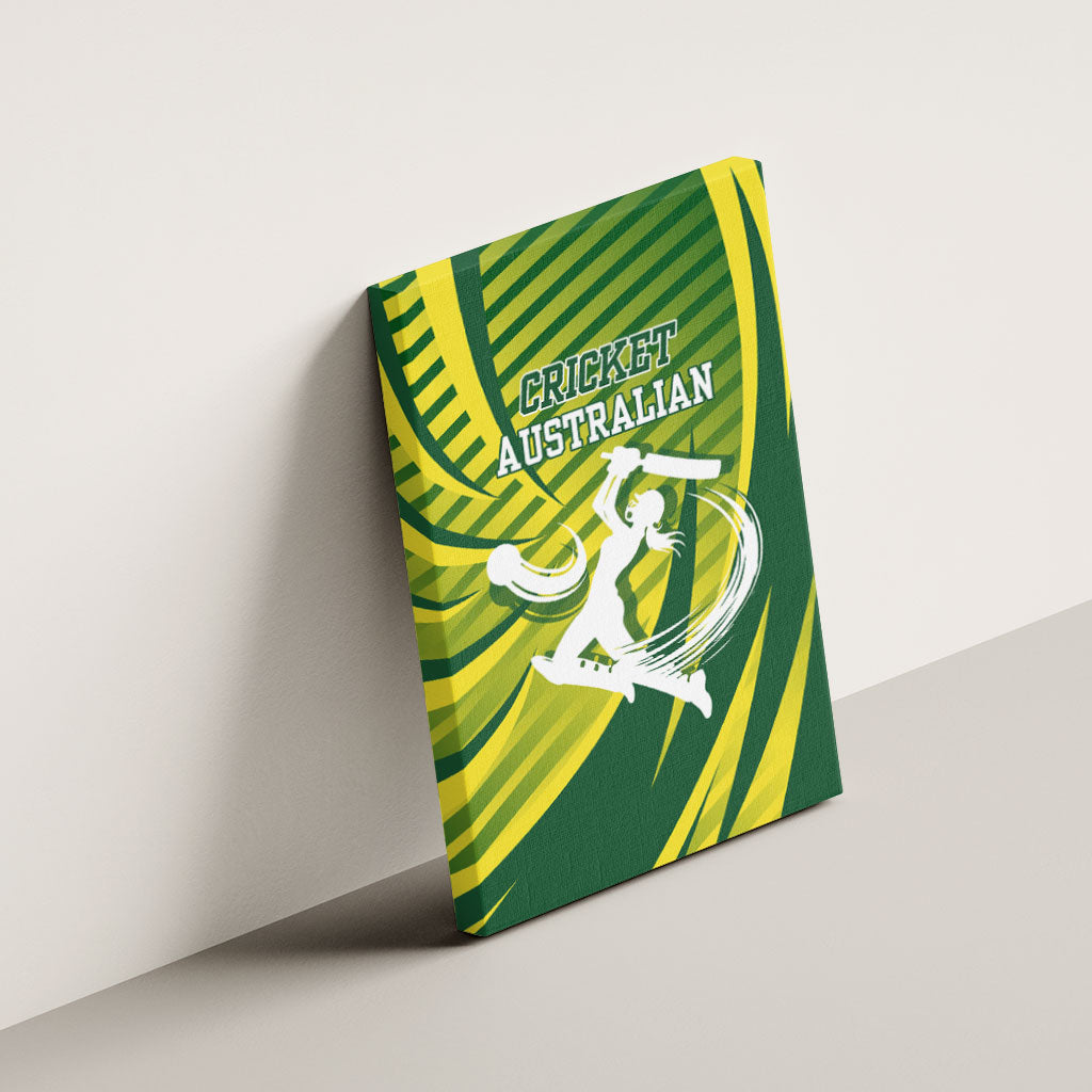 Australian Cricket Canvas Wall Art Dynamic Stripe Graphic With Player Silhouette