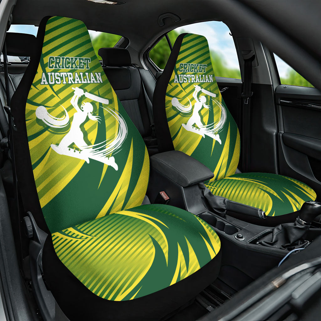 Australian Cricket Car Seat Cover Dynamic Stripe Graphic With Player Silhouette
