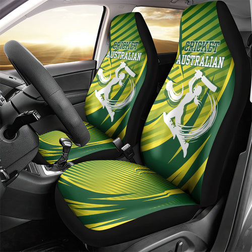 Australian Cricket Car Seat Cover Dynamic Stripe Graphic With Player Silhouette