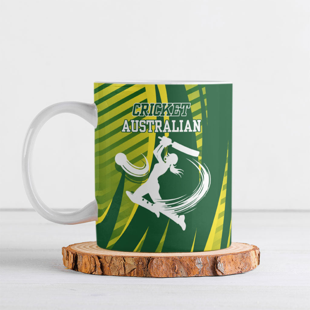 Australian Cricket Ceramic Mug Dynamic Stripe Graphic With Player Silhouette