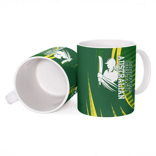 Australian Cricket Ceramic Mug Dynamic Stripe Graphic With Player Silhouette