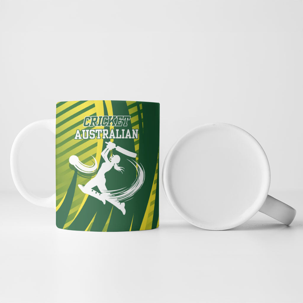Australian Cricket Ceramic Mug Dynamic Stripe Graphic With Player Silhouette