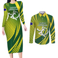 Australian Cricket Couples Matching Long Sleeve Bodycon Dress and Long Sleeve Button Shirt Dynamic Stripe Graphic With Player Silhouette