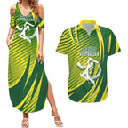 Australian Cricket Couples Matching Summer Maxi Dress and Hawaiian Shirt Dynamic Stripe Graphic With Player Silhouette