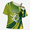Australian Cricket Cross Shoulder Shirt Dynamic Stripe Graphic With Player Silhouette