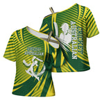 Australian Cricket Cross Shoulder Shirt Dynamic Stripe Graphic With Player Silhouette