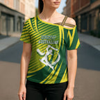 Australian Cricket Cross Shoulder Shirt Dynamic Stripe Graphic With Player Silhouette