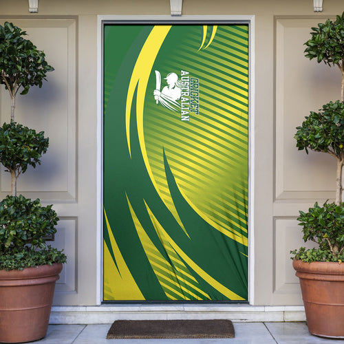 Australian Cricket Door Cover Dynamic Stripe Graphic With Player Silhouette
