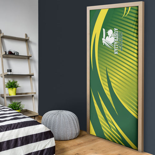 Australian Cricket Door Cover Dynamic Stripe Graphic With Player Silhouette