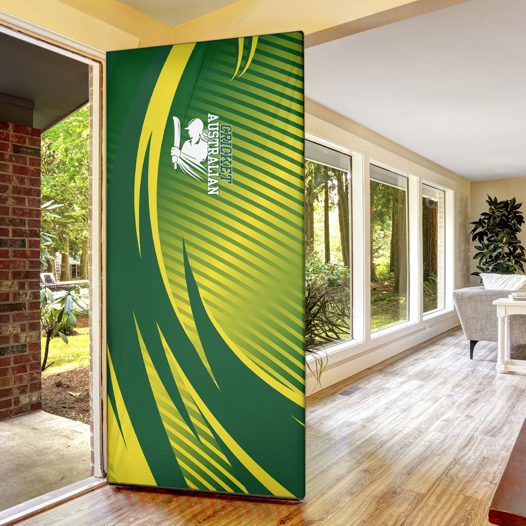 Australian Cricket Door Cover Dynamic Stripe Graphic With Player Silhouette