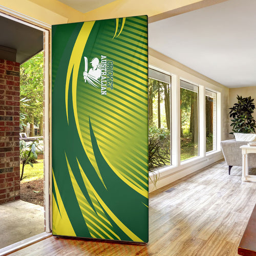 Australian Cricket Door Cover Dynamic Stripe Graphic With Player Silhouette