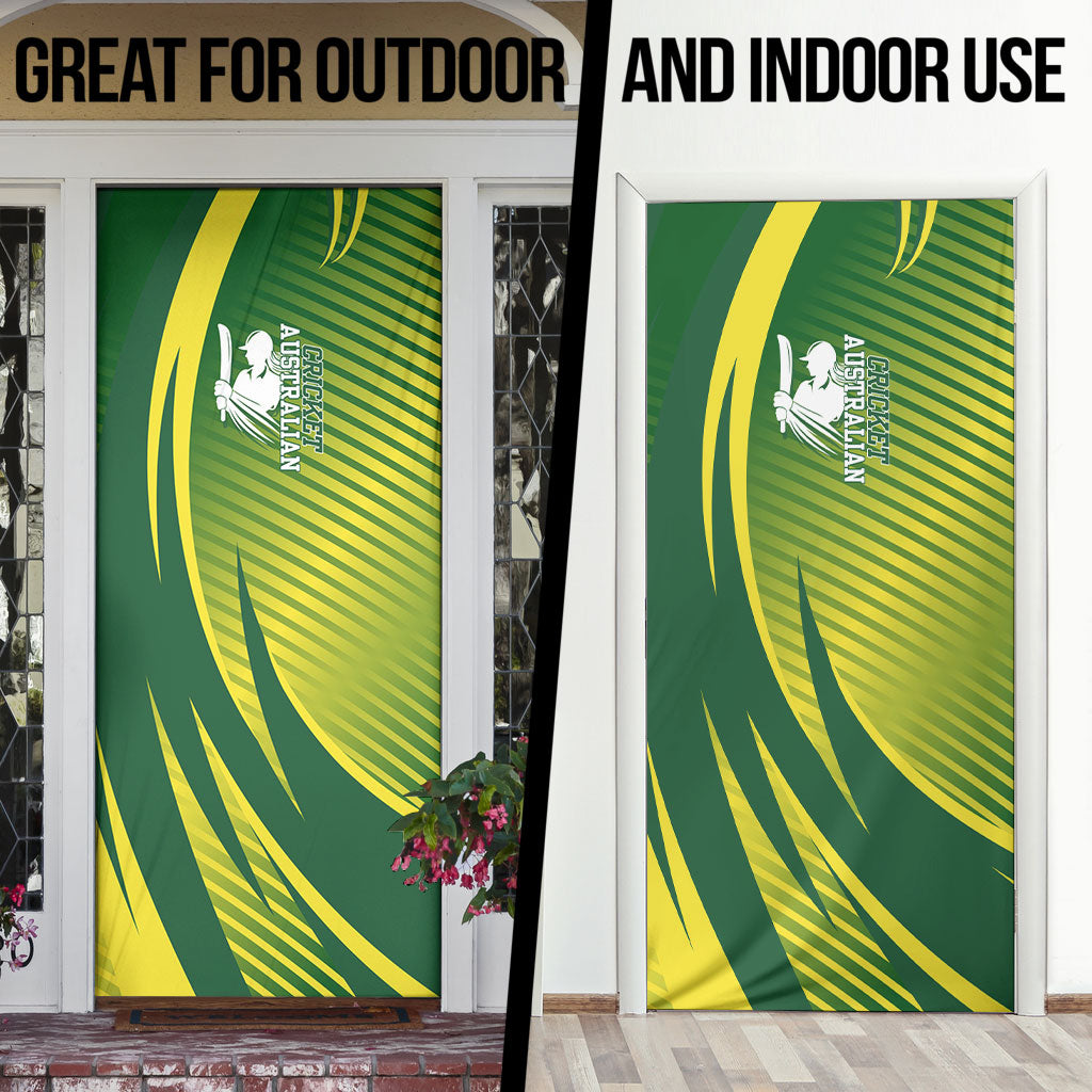 Australian Cricket Door Cover Dynamic Stripe Graphic With Player Silhouette