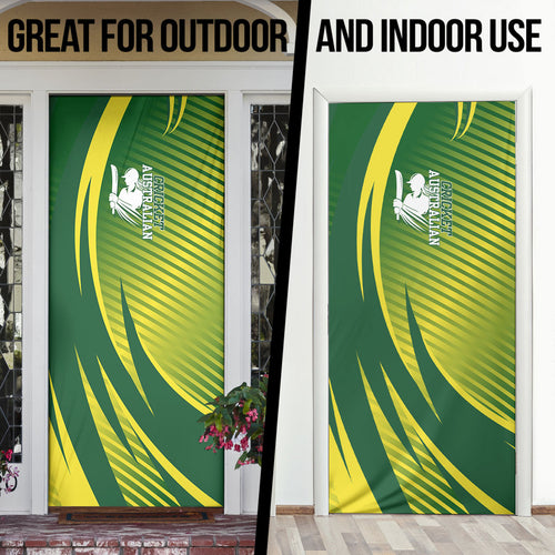 Australian Cricket Door Cover Dynamic Stripe Graphic With Player Silhouette