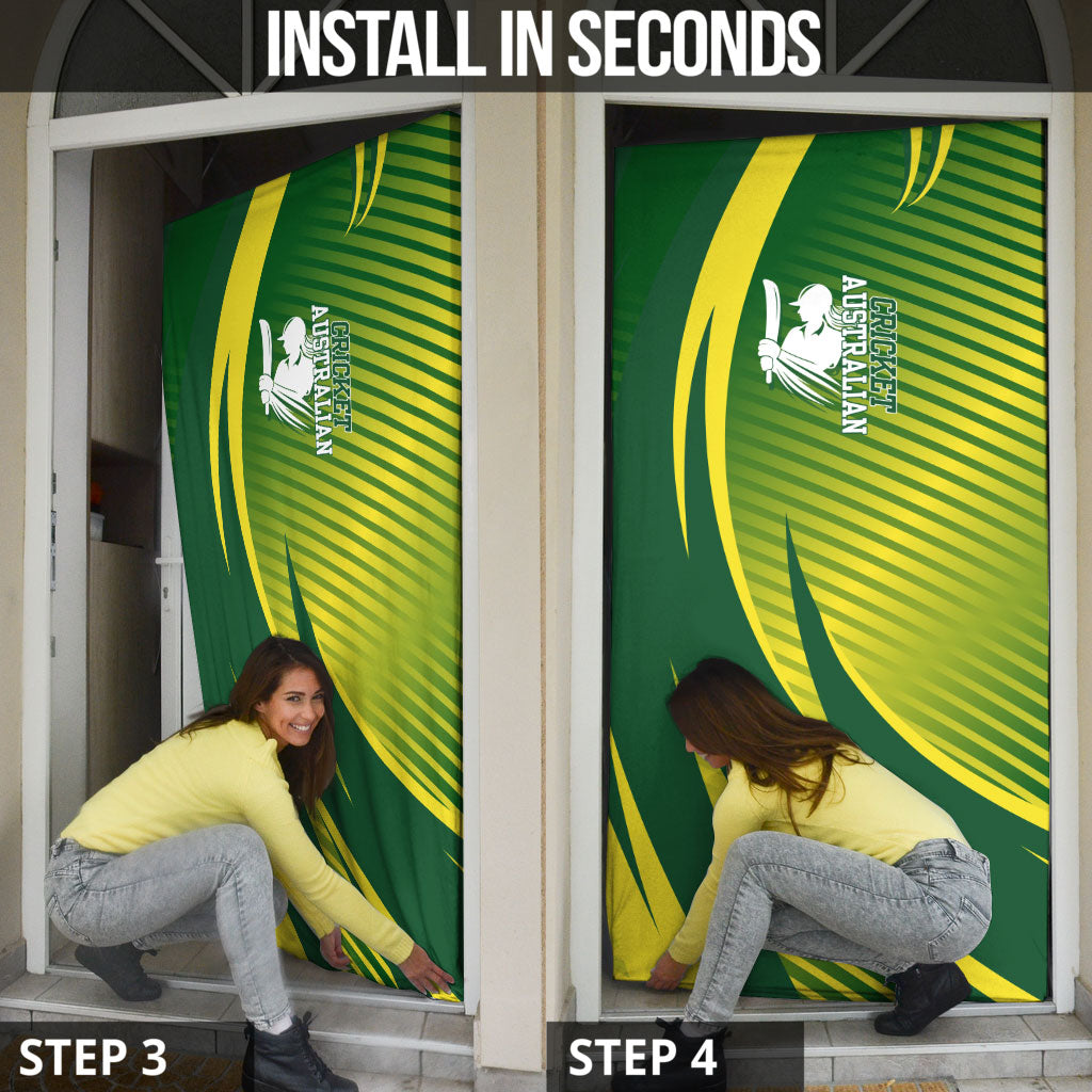 Australian Cricket Door Cover Dynamic Stripe Graphic With Player Silhouette