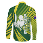 Australian Cricket Family Matching Long Sleeve Bodycon Dress and Hawaiian Shirt Dynamic Stripe Graphic With Player Silhouette