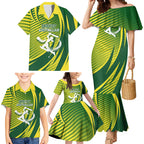 Australian Cricket Family Matching Mermaid Dress and Hawaiian Shirt Dynamic Stripe Graphic With Player Silhouette