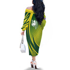 Australian Cricket Family Matching Off The Shoulder Long Sleeve Dress and Hawaiian Shirt Dynamic Stripe Graphic With Player Silhouette