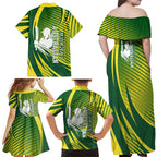 Australian Cricket Family Matching Off Shoulder Maxi Dress and Hawaiian Shirt Dynamic Stripe Graphic With Player Silhouette