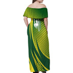 Australian Cricket Family Matching Off Shoulder Maxi Dress and Hawaiian Shirt Dynamic Stripe Graphic With Player Silhouette