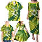 Australian Cricket Family Matching Puletasi and Hawaiian Shirt Dynamic Stripe Graphic With Player Silhouette
