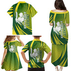 Australian Cricket Family Matching Puletasi and Hawaiian Shirt Dynamic Stripe Graphic With Player Silhouette