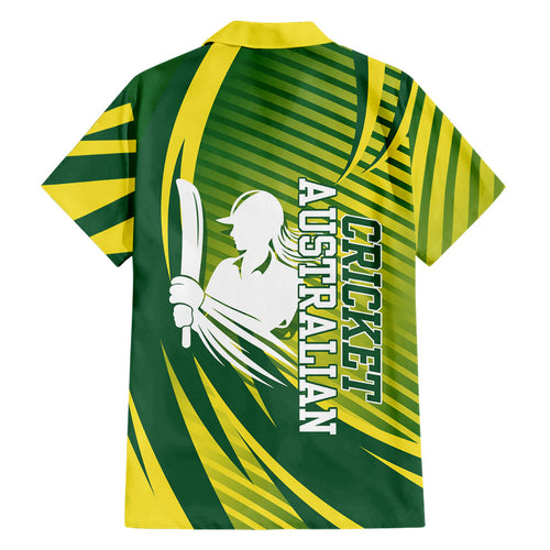Australian Cricket Family Matching Puletasi and Hawaiian Shirt Dynamic Stripe Graphic With Player Silhouette