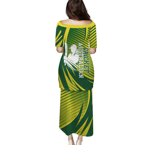 Australian Cricket Family Matching Puletasi and Hawaiian Shirt Dynamic Stripe Graphic With Player Silhouette