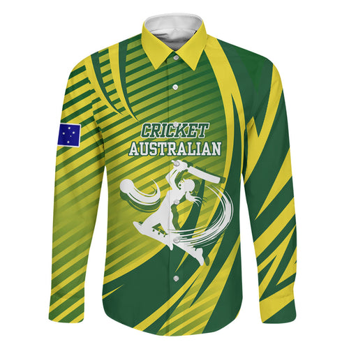 Australian Cricket Family Matching Short Sleeve Bodycon Dress and Hawaiian Shirt Dynamic Stripe Graphic With Player Silhouette