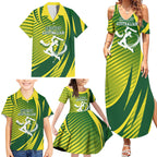 Australian Cricket Family Matching Summer Maxi Dress and Hawaiian Shirt Dynamic Stripe Graphic With Player Silhouette