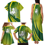 Australian Cricket Family Matching Tank Maxi Dress and Hawaiian Shirt Dynamic Stripe Graphic With Player Silhouette