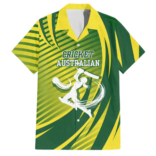 Australian Cricket Family Matching Tank Maxi Dress and Hawaiian Shirt Dynamic Stripe Graphic With Player Silhouette
