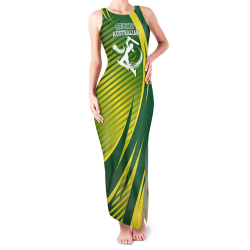 Australian Cricket Family Matching Tank Maxi Dress and Hawaiian Shirt Dynamic Stripe Graphic With Player Silhouette