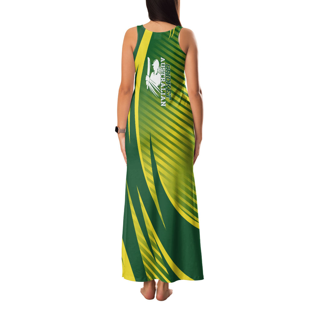Australian Cricket Family Matching Tank Maxi Dress and Hawaiian Shirt Dynamic Stripe Graphic With Player Silhouette