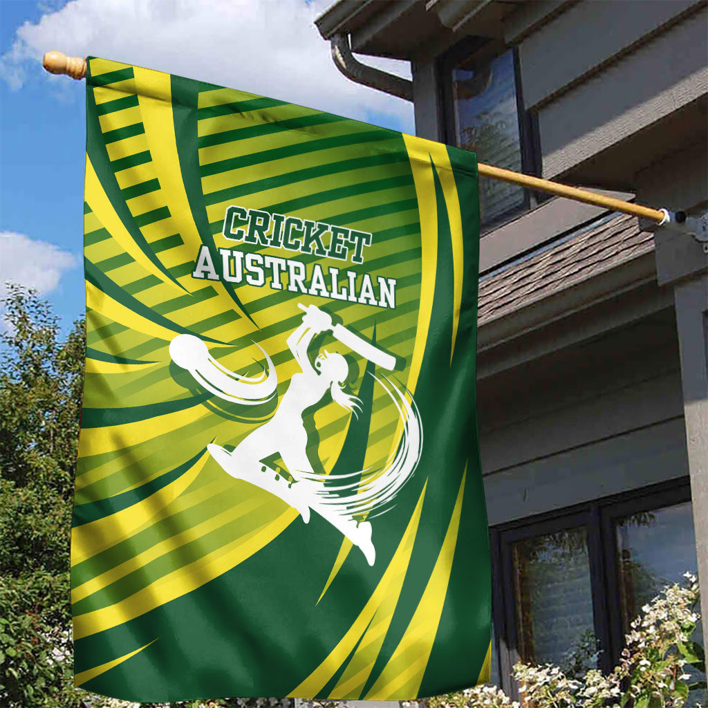 Australian Cricket Garden Flag Dynamic Stripe Graphic With Player Silhouette