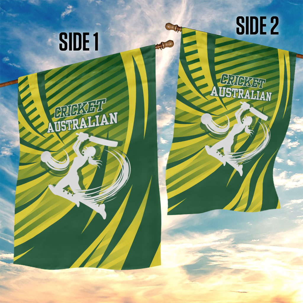 Australian Cricket Garden Flag Dynamic Stripe Graphic With Player Silhouette