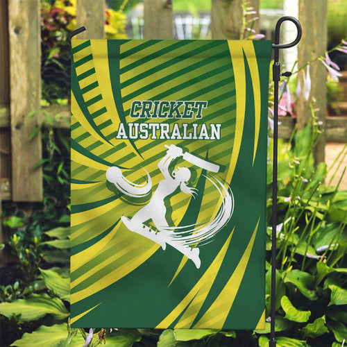 Australian Cricket Garden Flag Dynamic Stripe Graphic With Player Silhouette