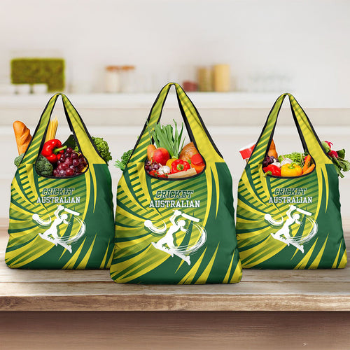Australian Cricket Grocery Bag Dynamic Stripe Graphic With Player Silhouette
