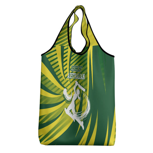 Australian Cricket Grocery Bag Dynamic Stripe Graphic With Player Silhouette