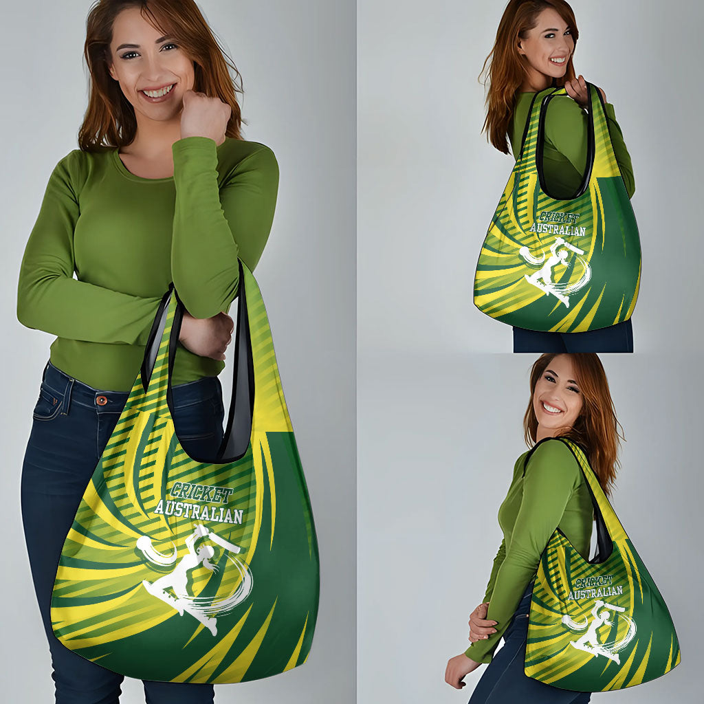 Australian Cricket Grocery Bag Dynamic Stripe Graphic With Player Silhouette