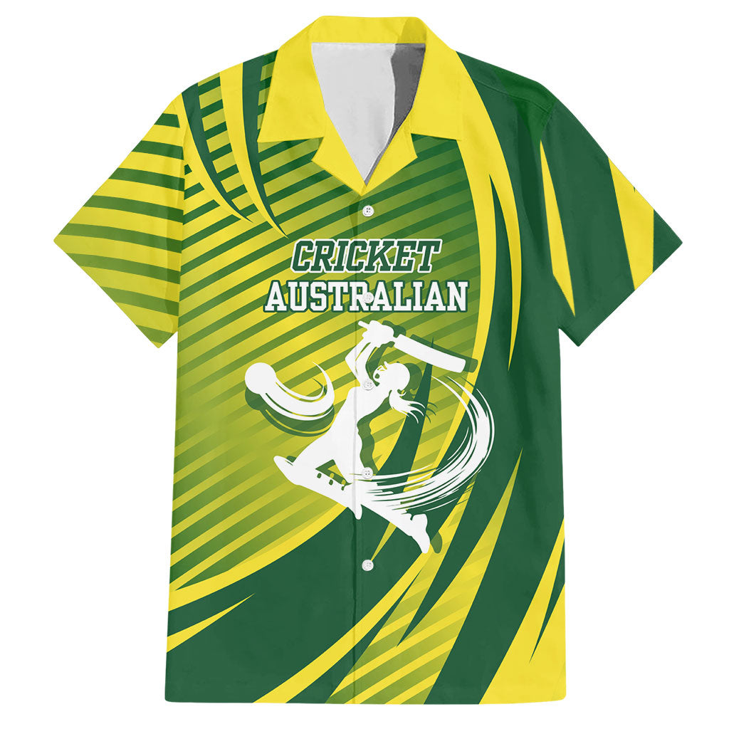 Australian Cricket Hawaiian Shirt Dynamic Stripe Graphic With Player Silhouette