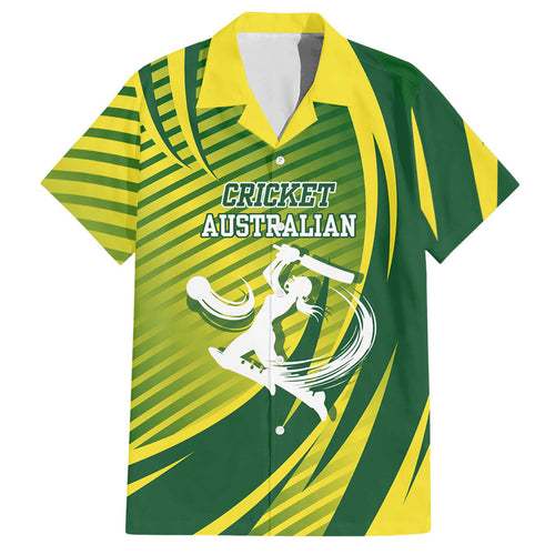 Australian Cricket Hawaiian Shirt Dynamic Stripe Graphic With Player Silhouette