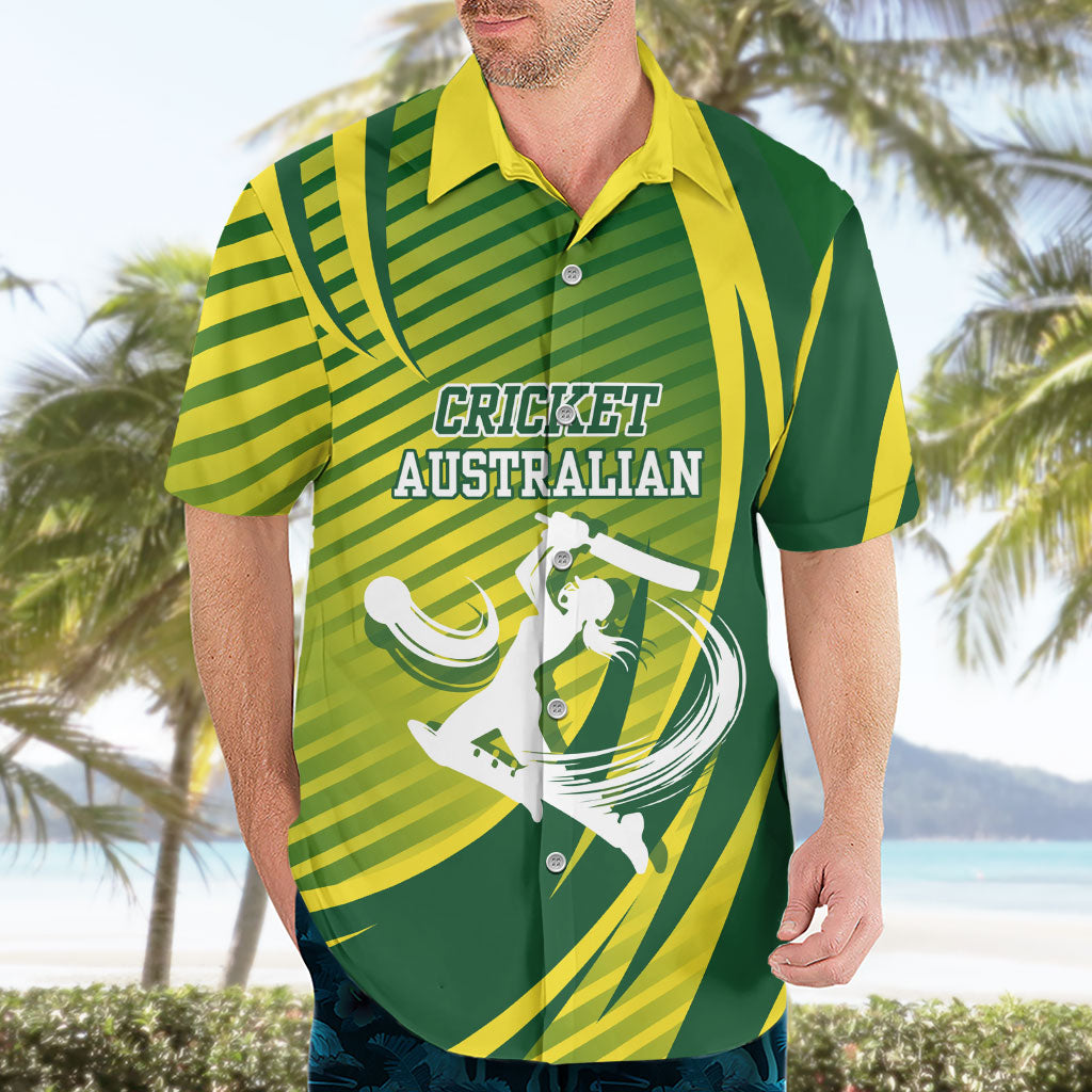 Australian Cricket Hawaiian Shirt Dynamic Stripe Graphic With Player Silhouette