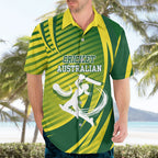 Australian Cricket Hawaiian Shirt Dynamic Stripe Graphic With Player Silhouette