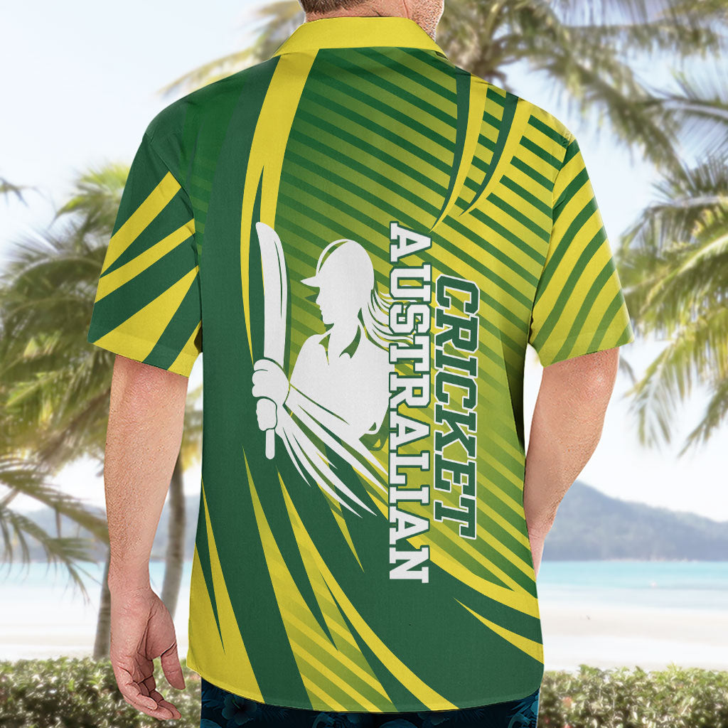 Australian Cricket Hawaiian Shirt Dynamic Stripe Graphic With Player Silhouette