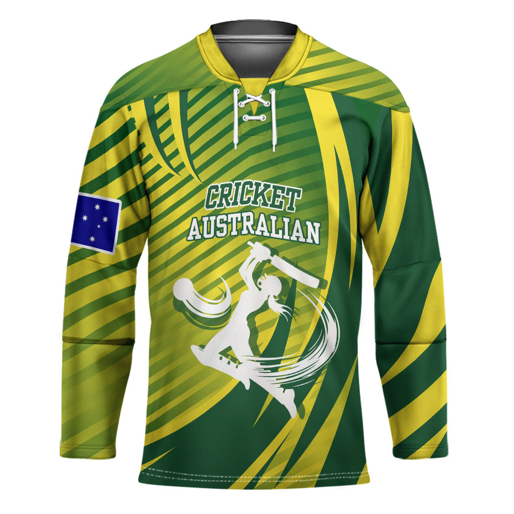 Australian Cricket Hockey Jersey Dynamic Stripe Graphic With Player Silhouette