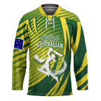 Australian Cricket Hockey Jersey Dynamic Stripe Graphic With Player Silhouette