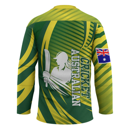 Australian Cricket Hockey Jersey Dynamic Stripe Graphic With Player Silhouette