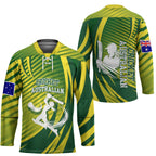 Australian Cricket Hockey Jersey Dynamic Stripe Graphic With Player Silhouette